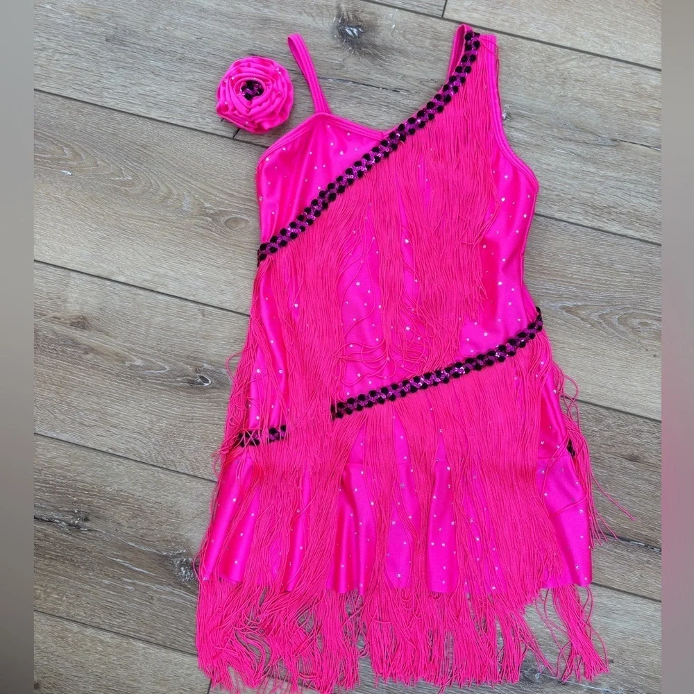 Revolution Dancewear Next To Me Hot Pink Dress Fringe Size MC Flapper Pageant